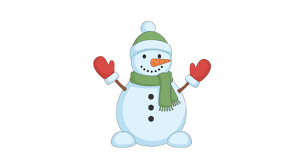 Festive Snowman with Green Scarf and Hat Ready for Winter.