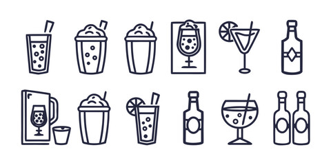 A collection of various drink icons including cocktails, bottles, and smoothies.