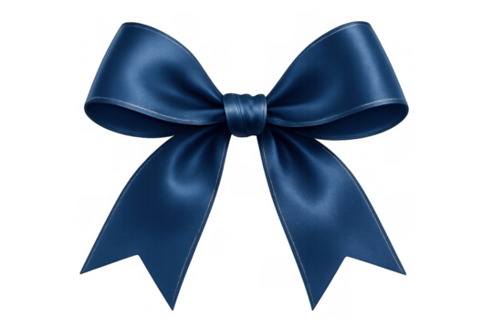 Blue satin ribbon bow on transparent background symbolizing celebration, gift wrapping, holidays, and festive decoration