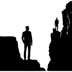 Silhouette of man on cliff edge contemplating business challenge ahead