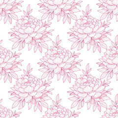 Seamless floral pattern with peonies. Elegant botanical line art design. For textiles, wallpapers, packaging, stationery, and modern decorative projects.