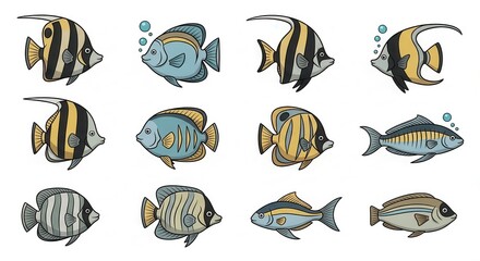 Naklejka premium Adorable cartoon fish collection swimming for fun ocean themed designs and playful learning resources now
