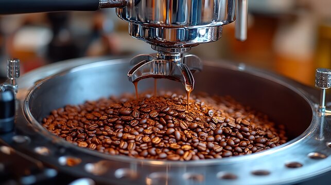 Coffee machine dripping into beans.