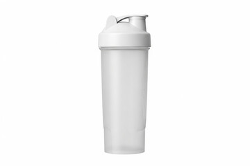 Obraz premium White protein shaker bottle for fitness and sports nutrition, perfect for mixing drinks and smoothies