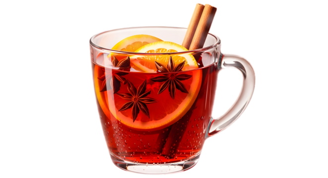 Spiced Mulled Wine in a Glass Mug with Cinnamon and Star Anise – Holiday Beverage, Warm Drink, Comfort Food

