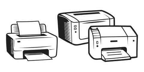 Three office printers are shown from the front in a studio shot.