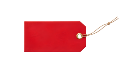 Red tag with string on white background — blank label tag for gifts, branding, and product labeling

