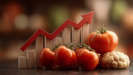 Food price inflation growth graph with fresh tomatoes and cauliflower