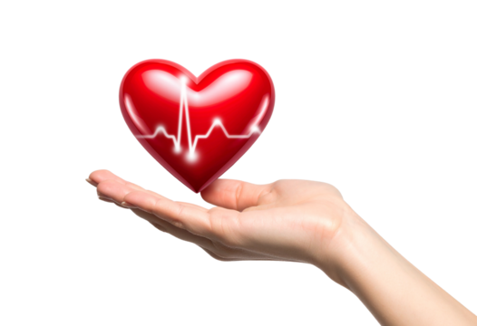 Hand holding red heart with EKG heartbeat