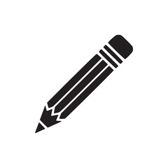 Isolated black and white graphic illustration of a pencil with an eraser on a white background