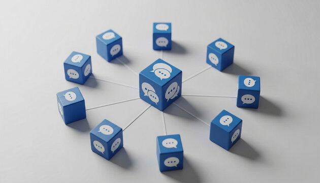 Communication Cubes Social Network Discussion Ideas and Opinions Connected Together in the Community Media Tech Blue