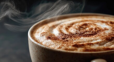 Steam rising from a frothy cappuccino