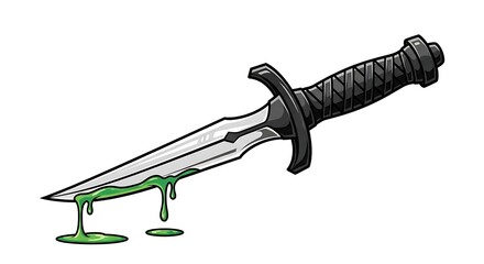 Dagger with green liquid dripping sharp blade black handle illustration.