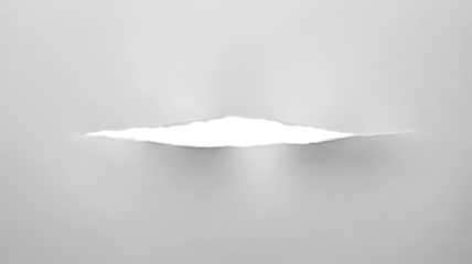 A horizontal rip or tear in white paper revealing a dark void or shadow underneath isolated on transparent background