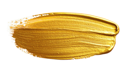 A close-up view of a brushstroke; gold paint on a black background