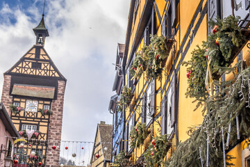 Christmas market decoration in the village of Riquewihr, France