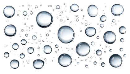 Digitally created illustration of multiple water droplets floating against a black background