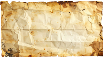 Old, stained parchment, textured from use, folded, torn edges, ready for text, with vintage aesthetic