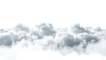 Digitally enhanced perspective of fluffy, white clouds against a clean, black backdrop