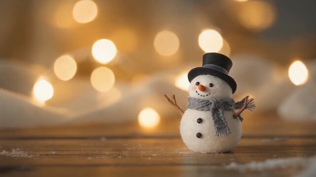 暖かな光のボケに囲まれた紳士スノーマン：ループ