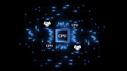 CPU tools or neon box. Multi function forhand CPU technology motion background. Multi hand CPU systems, Automate daily Tasks Smart AI solutions improve efficiency, Automate repetitive work. 4k ... - Powered by Adobe