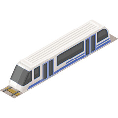 Modern High Speed Train with Blue Stripes on a White Background Rendered in Isometric View