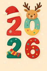 Fototapeta premium Christmas Reindeer and Santa Hat 2026 Graphic