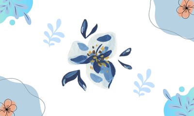 Cute Abstract Blue Floral Pattern Background Illustration Vector. Soft blue floral decorative background with hand-painted accents - ideal for stationery, packaging, invitations, branding and artistic