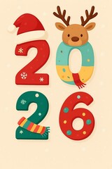 Naklejka premium 2026 Holiday Cartoon Numbers Design