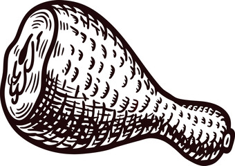 Hand drawn engraved illustration of ham bone isolated vintage meat sketch with textured detail and crosshatch shading