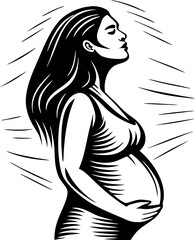 Profile illustration of pregnant woman with long hair in side view elegant expecting mother sketch art