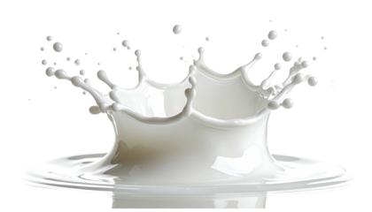 Close-up of a milk splash forming a crown shape against a dark, transparent background