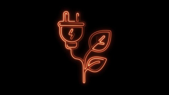 Eco-Friendly Energy Animation: Watch as a neon power plug grows into a vibrant plant, symbolizing sustainable energy solutions for a greener future