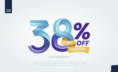38 Percent Discount Icon Colorful 3D Label