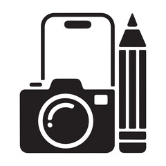 Illustration of a camera and pencil, representing photography and creativity, isolated on a