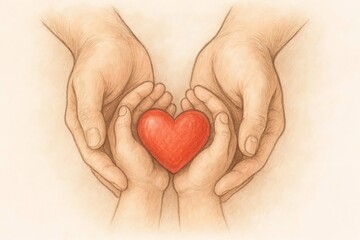 Obraz premium Parent and Child Holding Heart Symbol of Love and Care