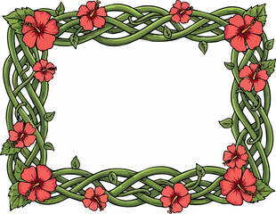 Vibrant Floral Vine Border with Red Hibiscus Flowers