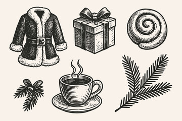 Vintage Winter Holiday Elements Illustration