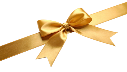 Gold Ribbon and Bow Isolated on Black Background