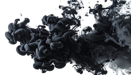 Ethereal plume of dark ink expanding in water, creating abstract, cloud-like forms