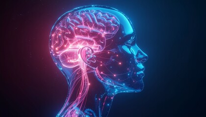 Futuristic brain activity glowing with vibrant energy, AI mind connectivity and neural network visualization, a modern concept for cognitive science