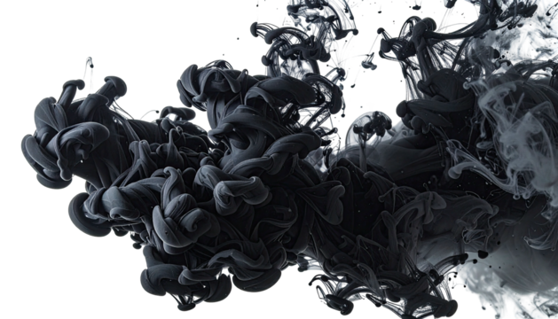 Ethereal plume of dark ink expanding in water, creating abstract, cloud-like forms