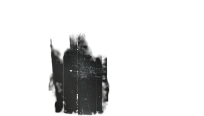 A textured, black, abstract shape with varied light reflections against a solid black backdrop