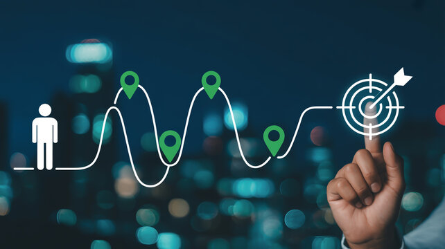 Hand points to the target, business goal achievement and success concept