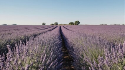 Lavender Field Under Blue Sky - A Serene Landscape.