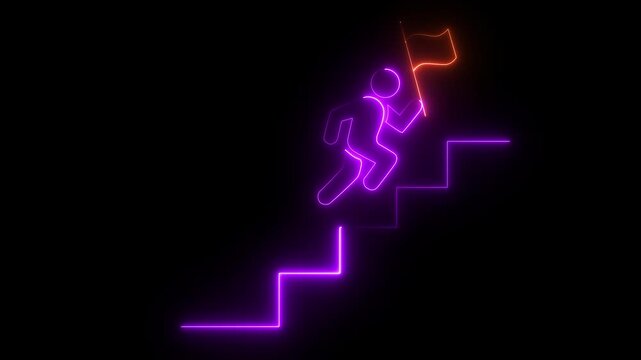 Leadership concept on the transparent background. person who leads the employees of an organization to collective success. Motion graphics of up stair steps. goal achiever Success icon animation