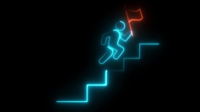 Leadership concept on the transparent background. person who leads the employees of an organization to collective success. Motion graphics of up stair steps. goal achiever Success icon animation