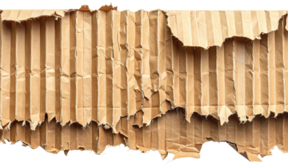 Close-up of ripped and crumpled corrugated cardboard, showing texture and tear details
