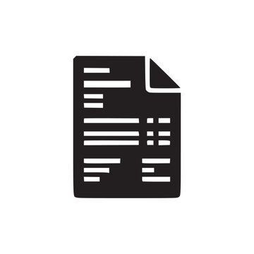 A black and white document icon with lines of text and a folded corner on a white background space