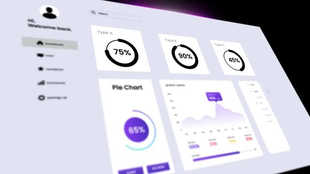Financial report with text percentage circle dashboard animation isolated on black background